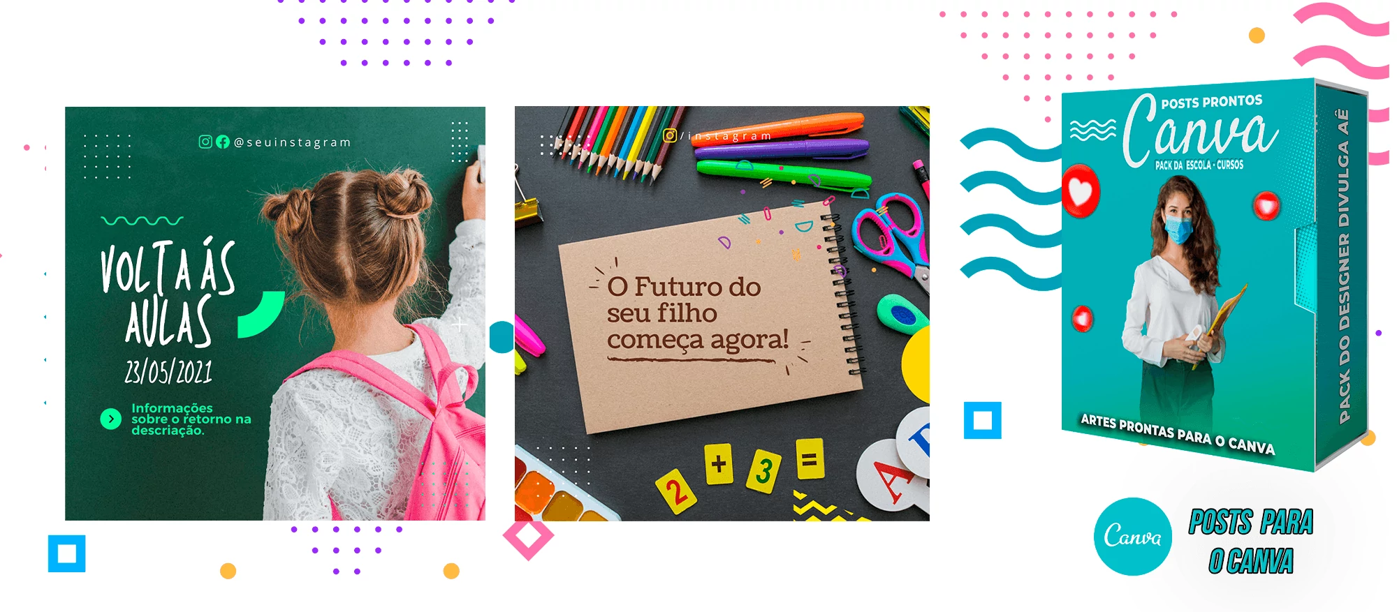 Pack de Posts Prontos para o Canva - Escolas - Escolas Particulares e Cursos + Legendas - Imagem 26
