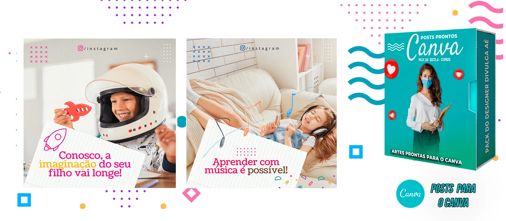 Pack de Posts Prontos para o Canva - Escolas - Escolas Particulares e Cursos + Legendas - Imagem 12