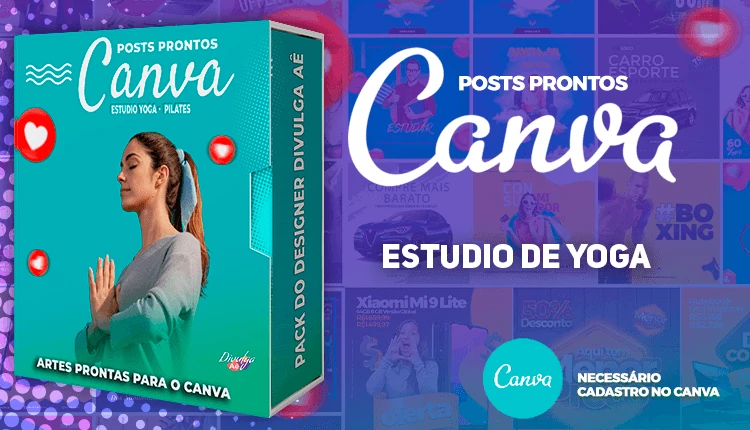 Pack de Posts Prontos para o Canva -  Yoga com Legendas Prontas