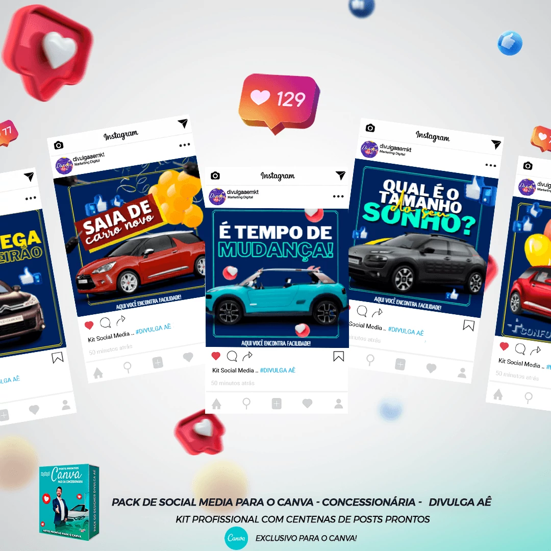 Pack de Posts Prontos para o Canva - Concessionária + Legendas - Venda de Carros e Motos - Imagem 42