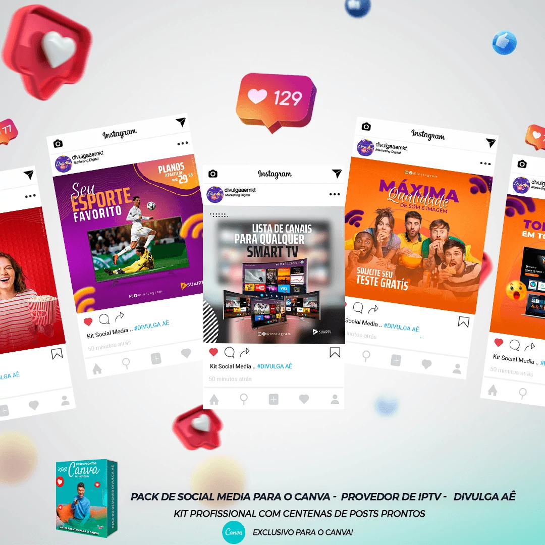 Pack de Posts Prontos para o Canva com legendas - Provedor e Iptv - Vendas de Canais de Tv - Imagem 39