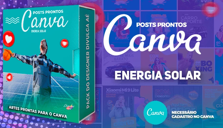 Pack de Posts Prontos para o Canva - Vendas de Equipamentos De Energia Solar + Legendas Prontas