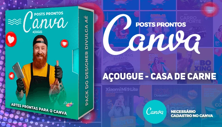 Pack de Posts Prontos para o Canva - Açougue - Casa de Carne + Legendas