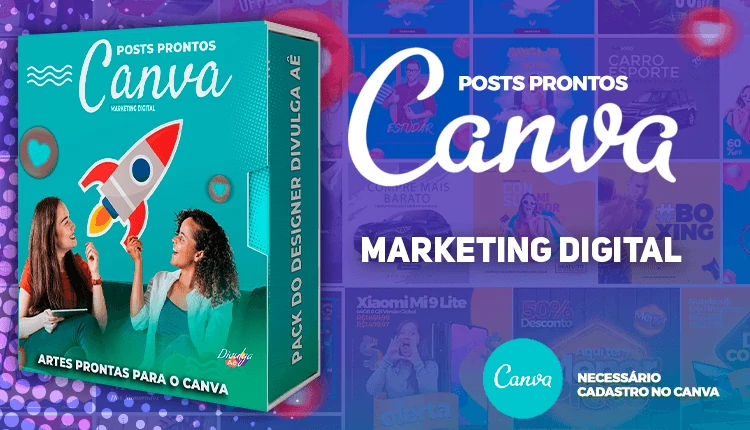 Pack de Posts Prontos para o Canva - Agência de Marketing Digital + Mega Pack Canva