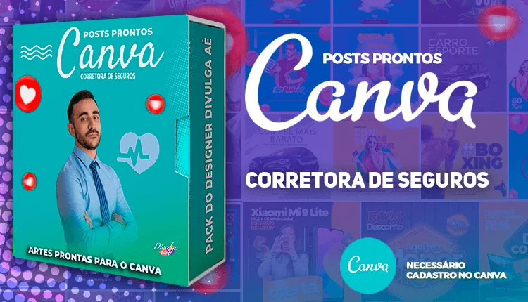 Pack de Posts Prontos com Legendas para o Canva - Corretora de Seguros