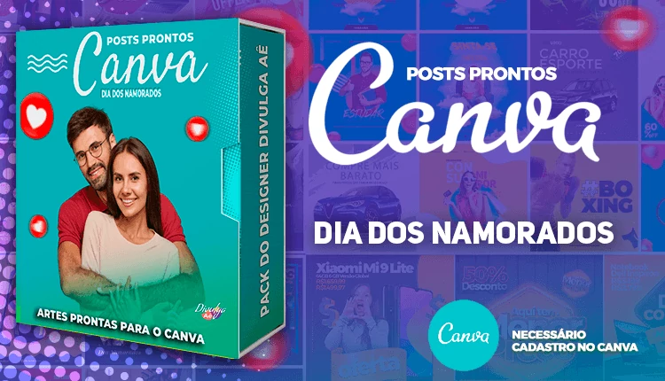 Pack de Posts Prontos para o Canva - Dia dos Namorados
