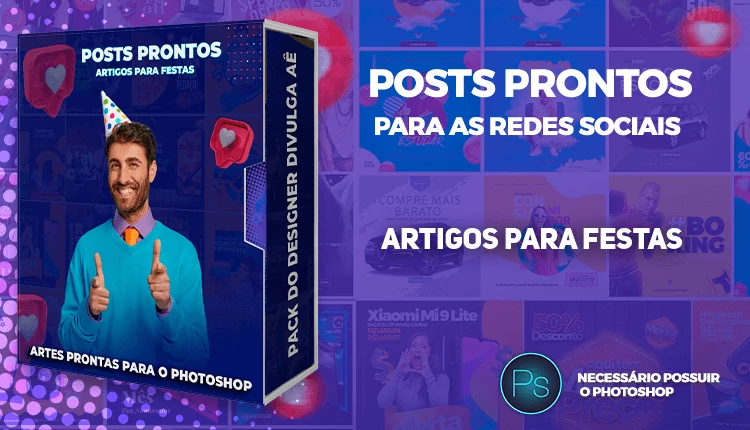 Pack de Posts Prontos com Legendas - Loja de decoração para Festas - Photoshop