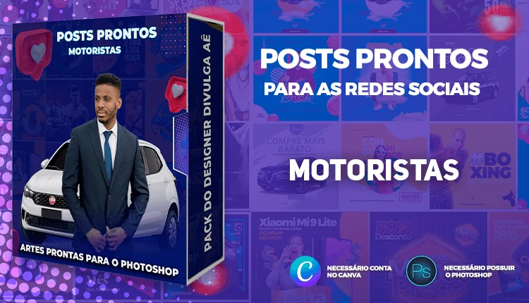 Pack de Posts Prontos - Motoristas de Aplicativos  e Taxista - Photoshop e Canva