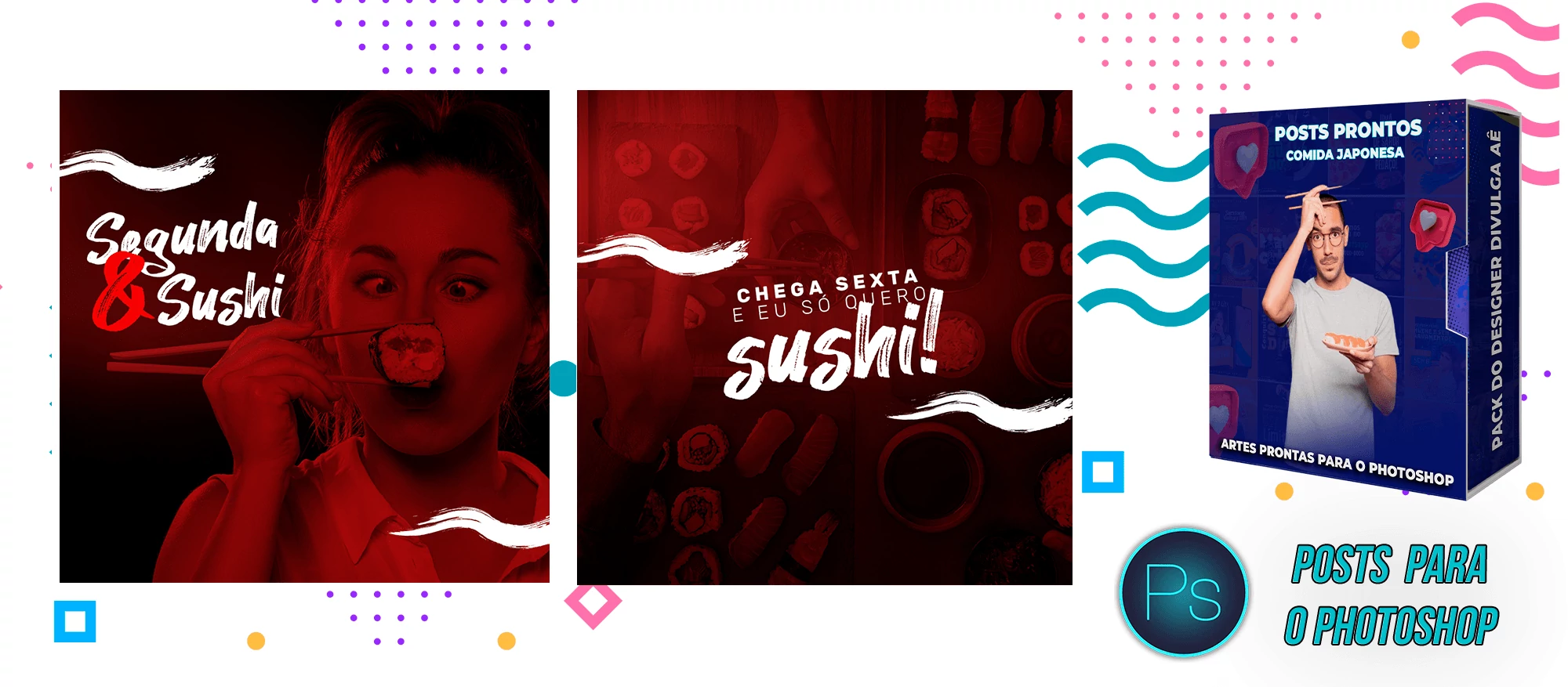 Mega Pack de Posts Photoshop - Canva - Culinária Japonesa + Legendas Prontas - Imagem 4