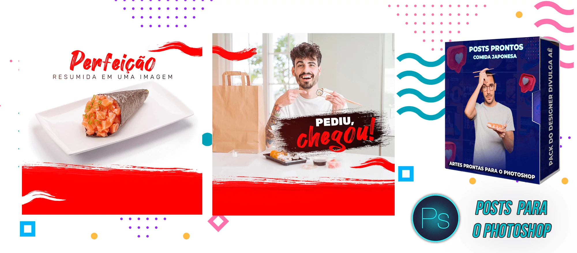 Mega Pack de Posts Photoshop - Canva - Culinária Japonesa + Legendas Prontas - Imagem 9