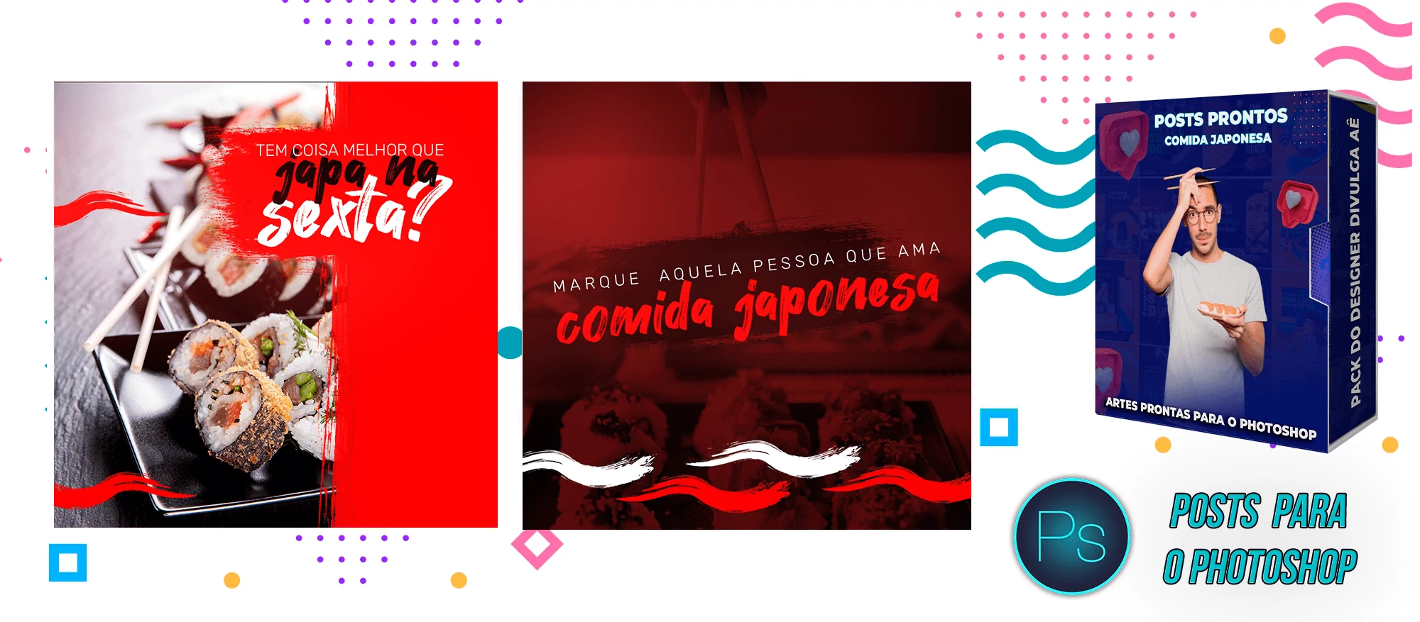 Mega Pack de Posts Photoshop - Canva - Culinária Japonesa + Legendas Prontas - Imagem 10