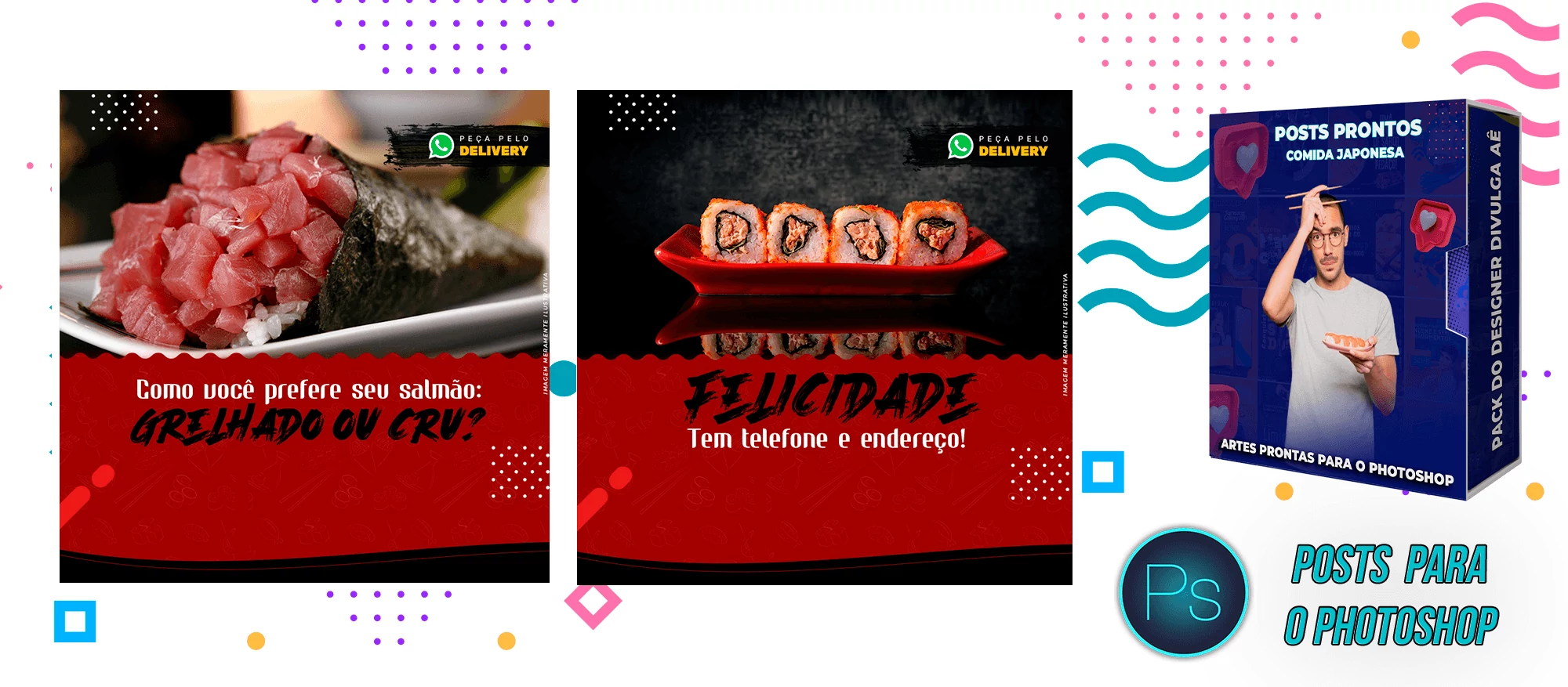 Mega Pack de Posts Photoshop - Canva - Culinária Japonesa + Legendas Prontas - Imagem 5