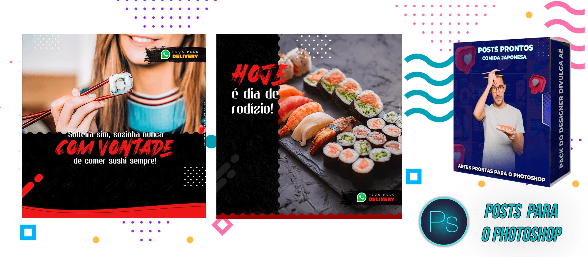 Mega Pack de Posts Photoshop - Canva - Culinária Japonesa + Legendas Prontas - Imagem 2