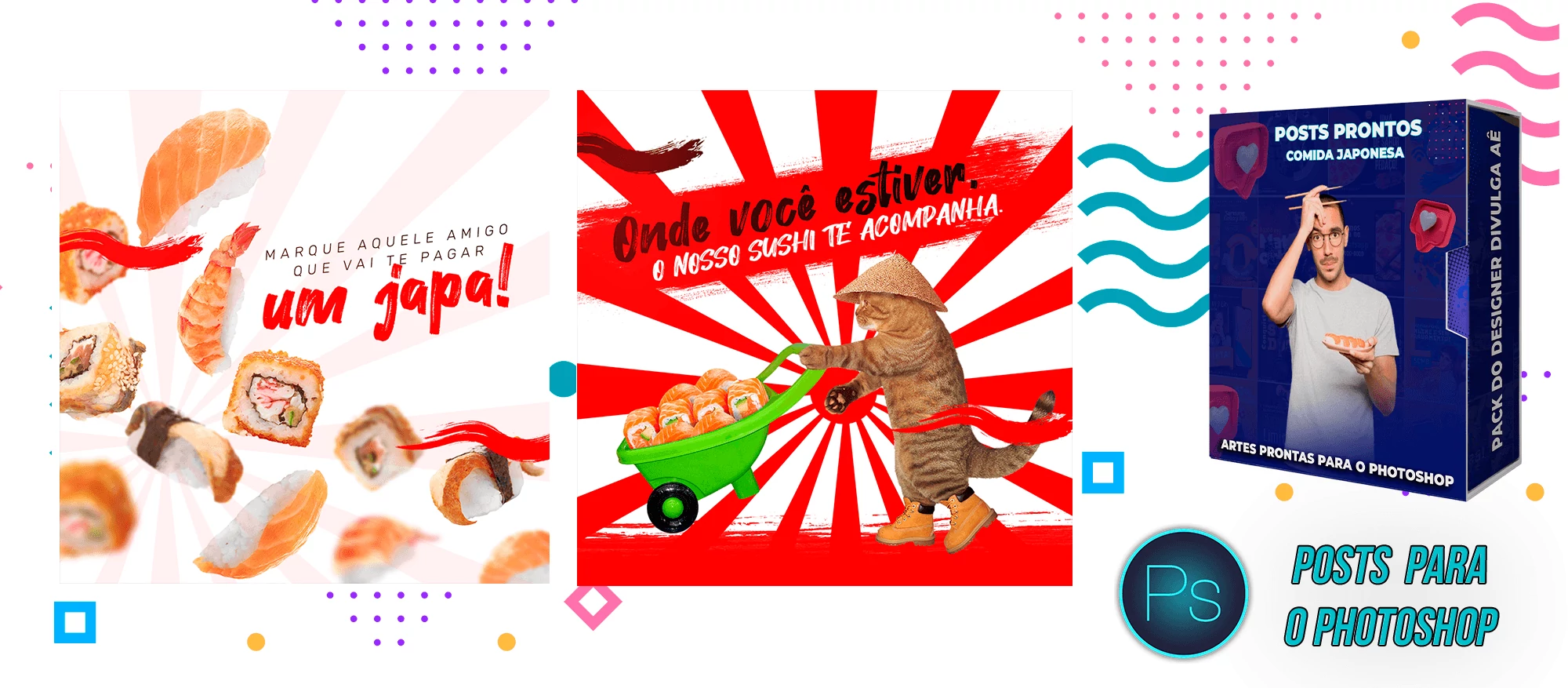 Mega Pack de Posts Photoshop - Canva - Culinária Japonesa + Legendas Prontas - Imagem 6