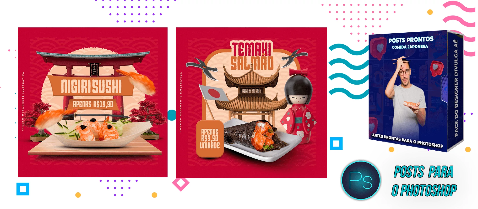 Mega Pack de Posts Photoshop - Canva - Culinária Japonesa + Legendas Prontas - Imagem 3