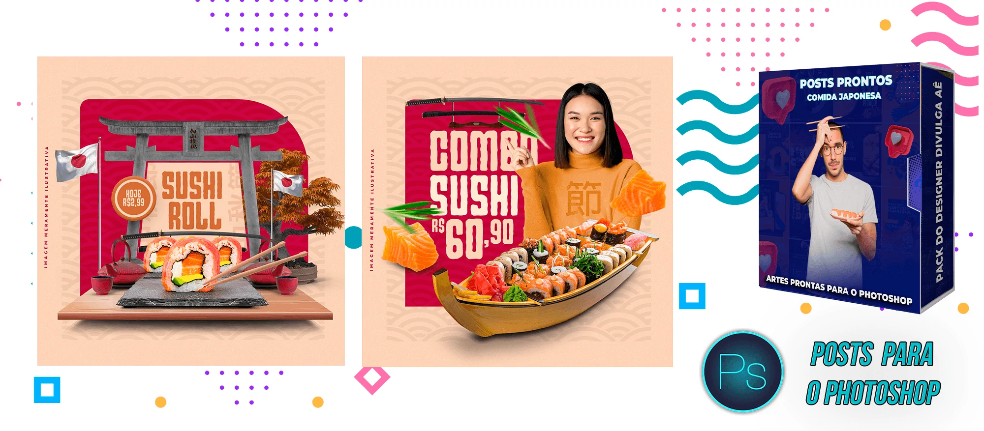 Mega Pack de Posts Photoshop - Canva - Culinária Japonesa + Legendas Prontas - Imagem 11