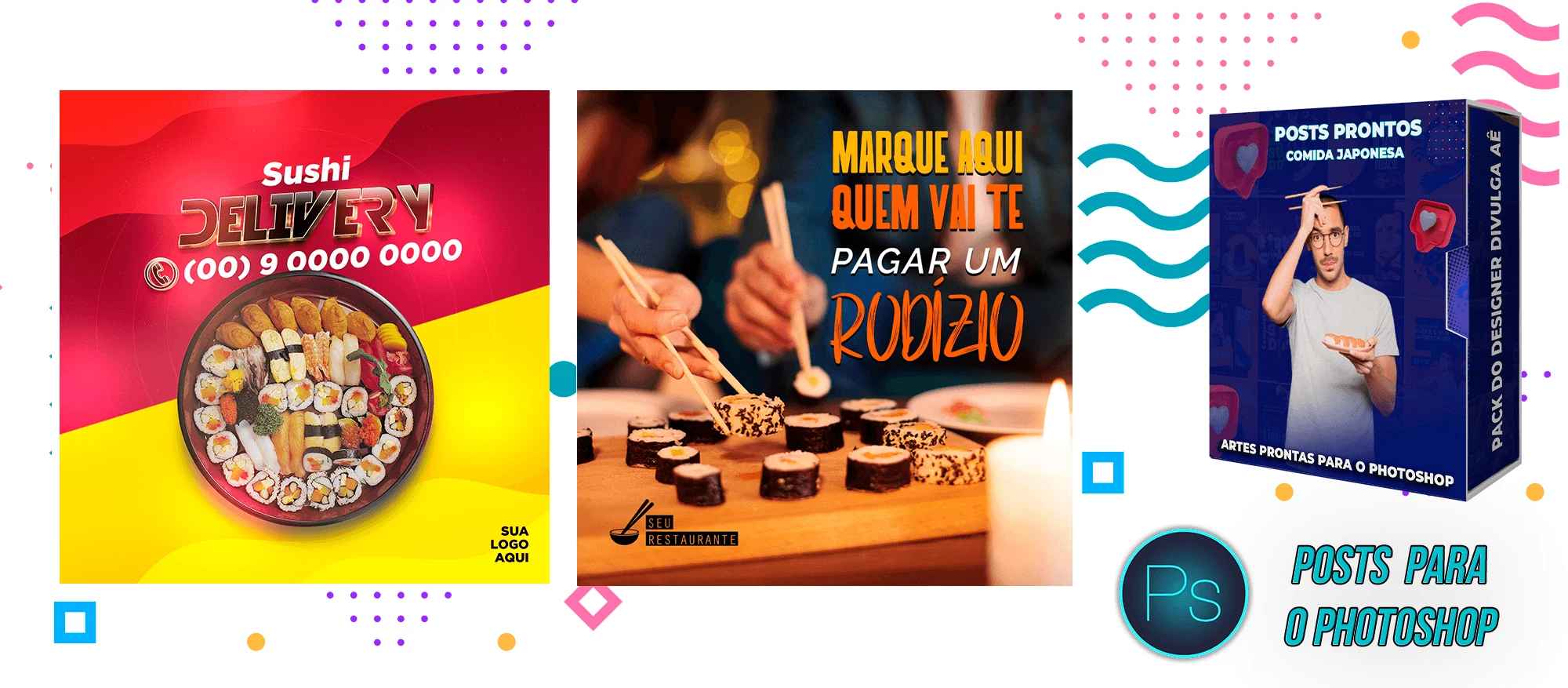 Mega Pack de Posts Photoshop - Canva - Culinária Japonesa + Legendas Prontas - Imagem 12