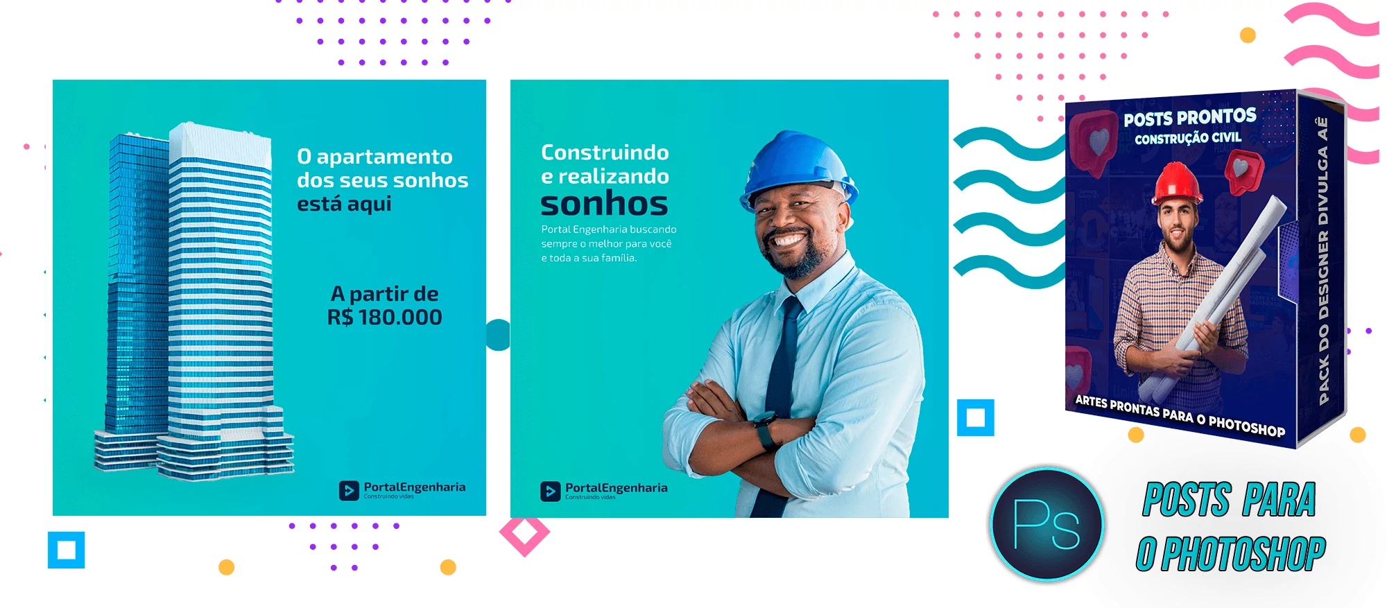 Pack de Posts Editáveis - Construção Civil - Engenheiro Civil - Empreiteira - Photoshop - Imagem 2