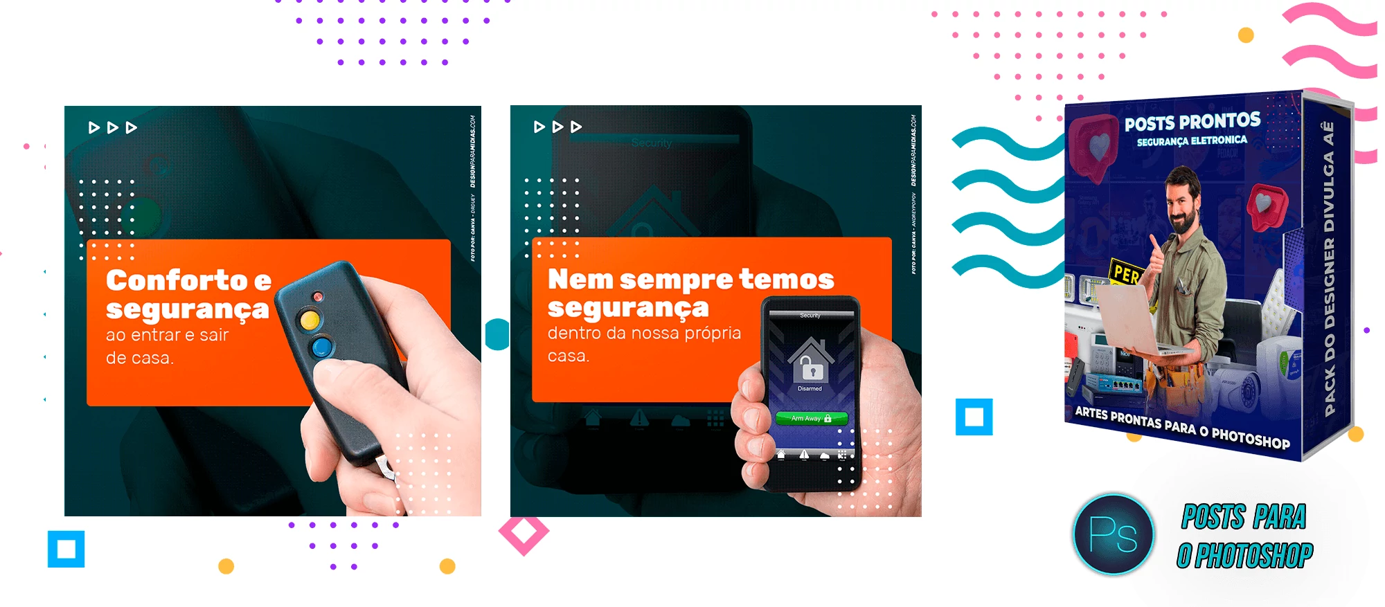 Pack de Posts Prontos com Legendas - Segurança Eletrônica no Photoshop - Imagem 3