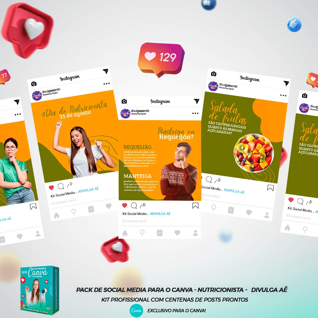 Pack de Posts Prontos para o Canva - Nutricionistas + Legendas Prontas - Imagem 27
