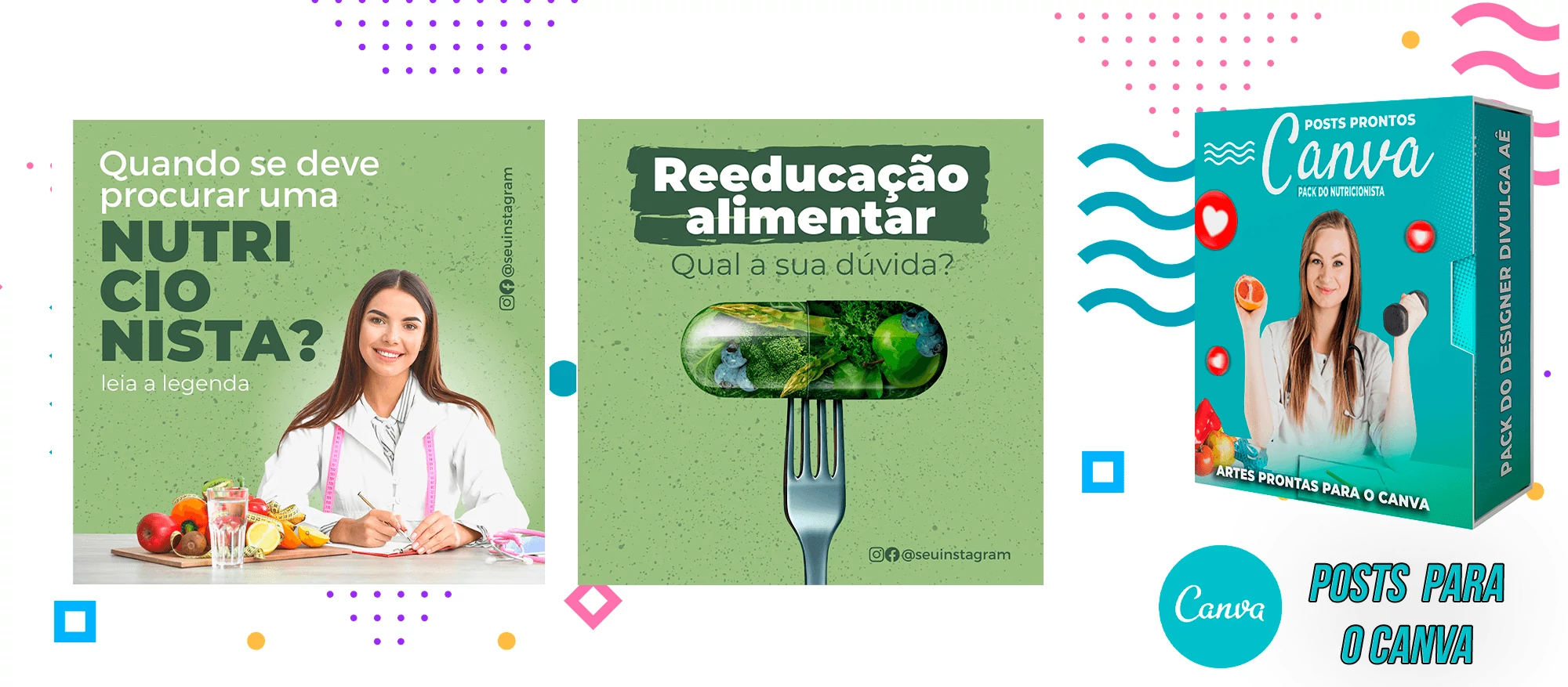 Pack de Posts Prontos para o Canva - Nutricionistas + Legendas Prontas - Imagem 3