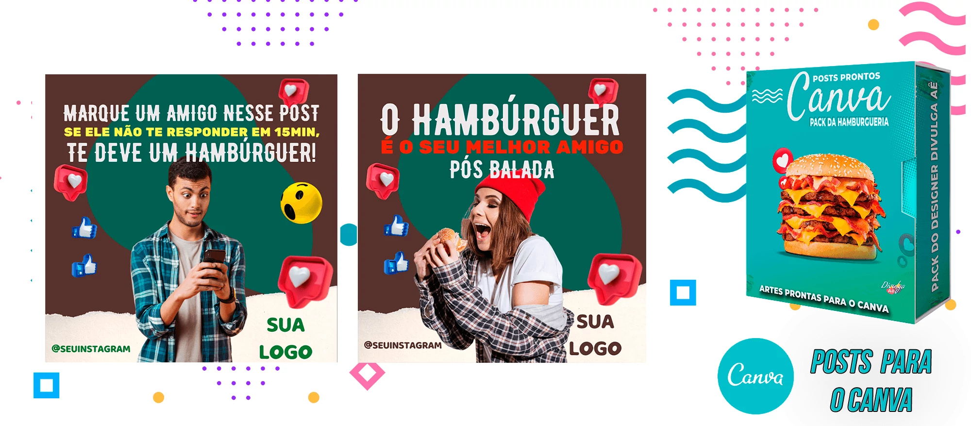 Pack de Posts Prontos para o Canva - Hamburgueria - Lanchonetes + Legendas Prontas - Imagem 4