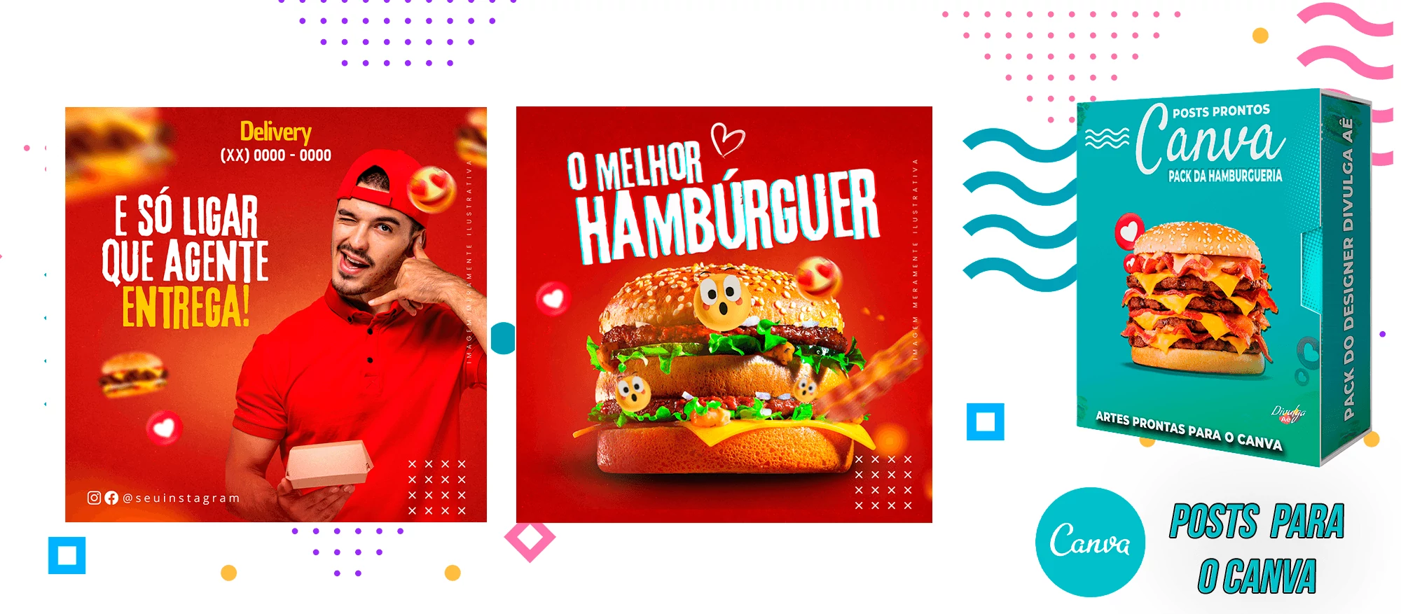 Pack de Posts Prontos para o Canva - Hamburgueria - Lanchonetes + Legendas Prontas - Imagem 2
