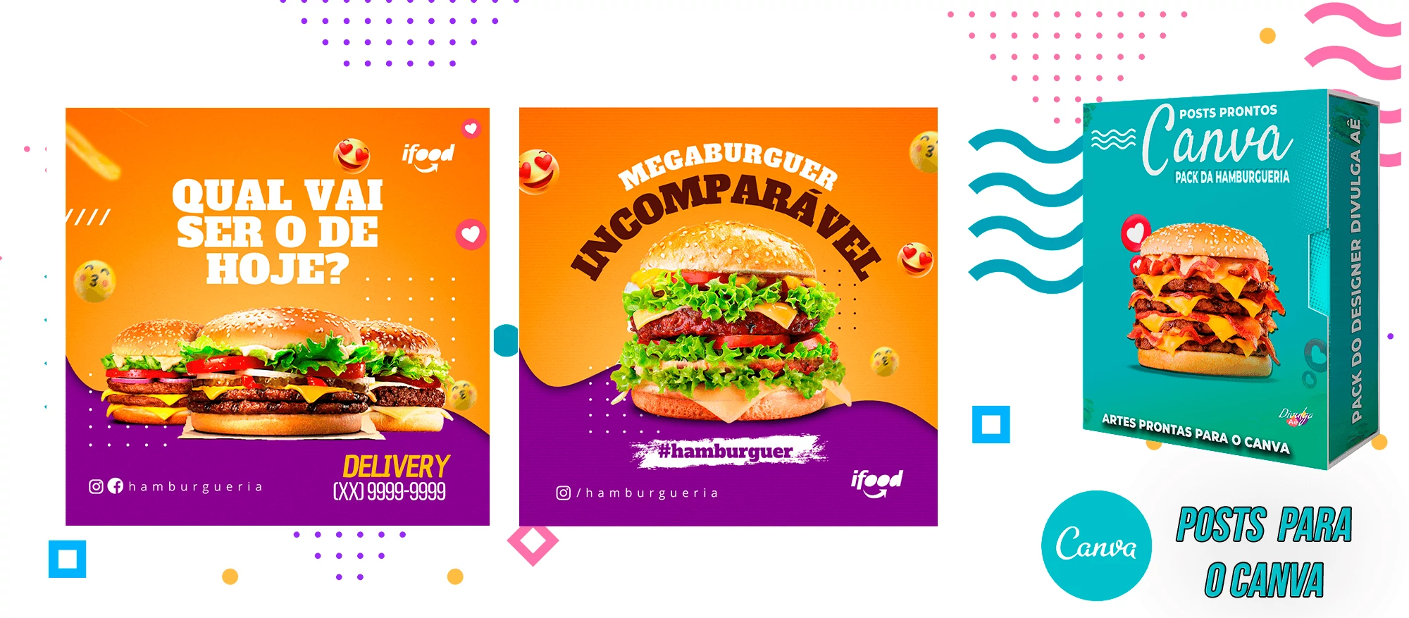 Pack de Posts Prontos para o Canva - Hamburgueria - Lanchonetes + Legendas Prontas - Imagem 6