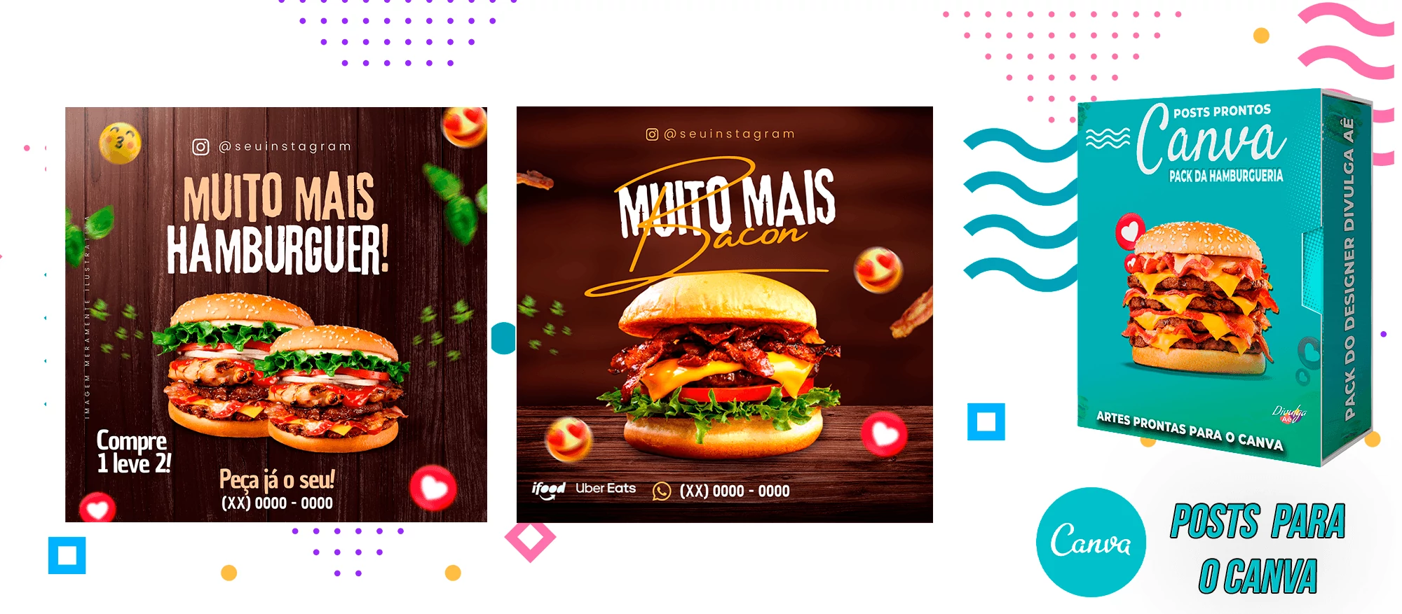Pack de Posts Prontos para o Canva - Hamburgueria - Lanchonetes + Legendas Prontas - Imagem 3