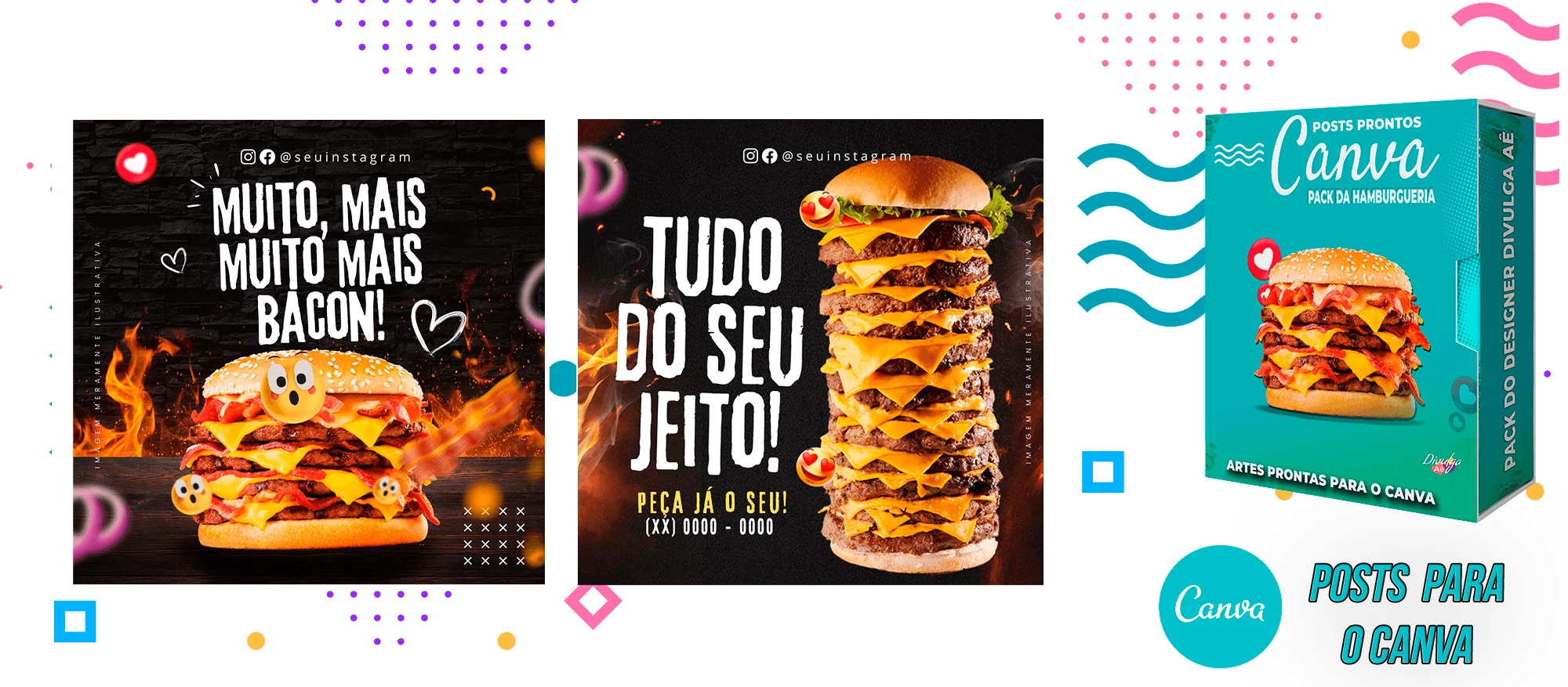 Pack de Posts Prontos para o Canva - Hamburgueria - Lanchonetes + Legendas Prontas - Imagem 10