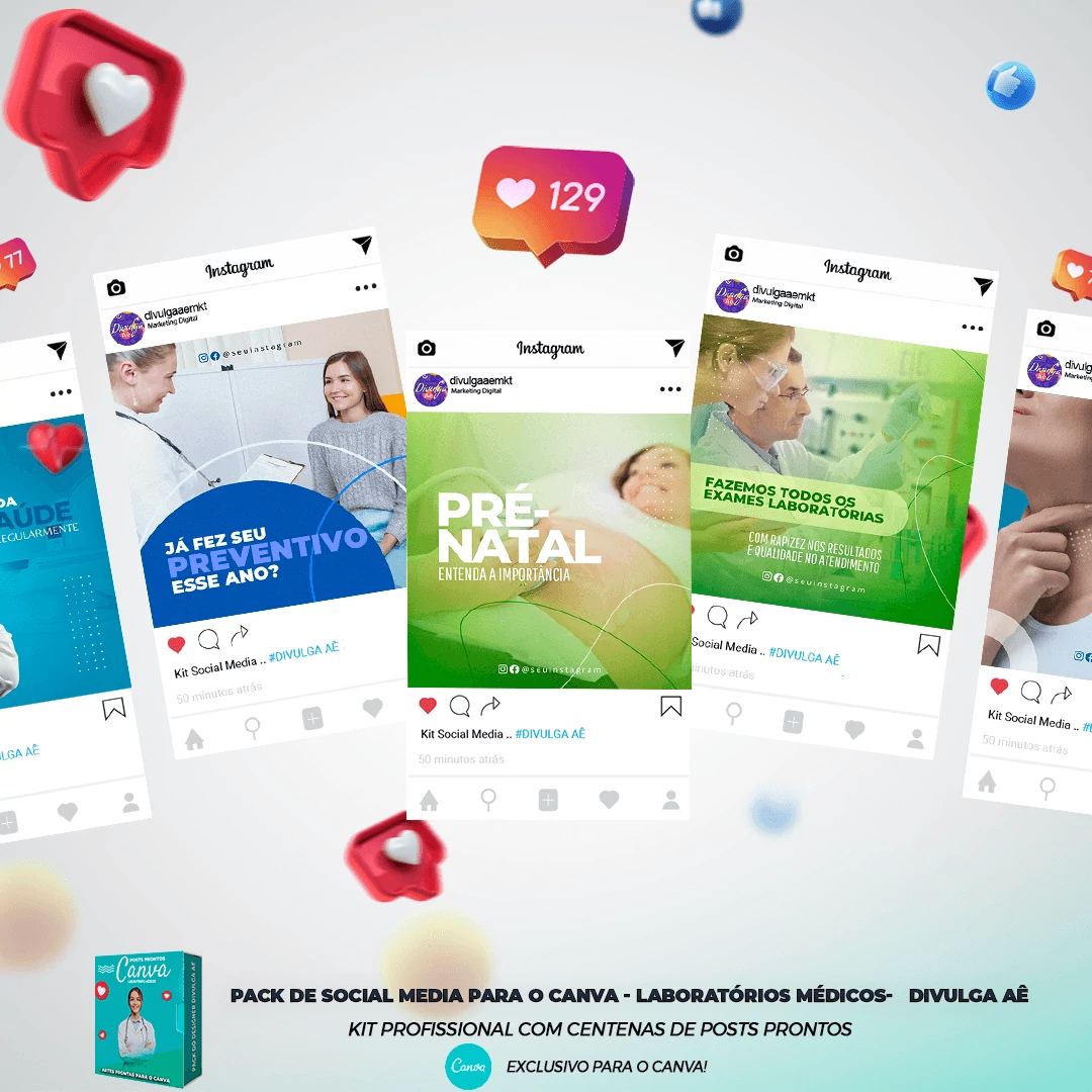 Pack de Posts Prontos para o Canva - Laboratórios Médicos - Laboratório de Análises Clínicas + Legendas - Imagem 32
