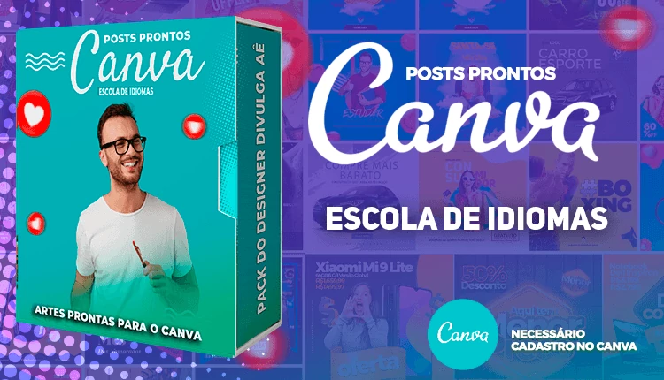Pack de Posts Prontos para o Canva - Cursos de Inglês – Escola de Idiomas com Legendas