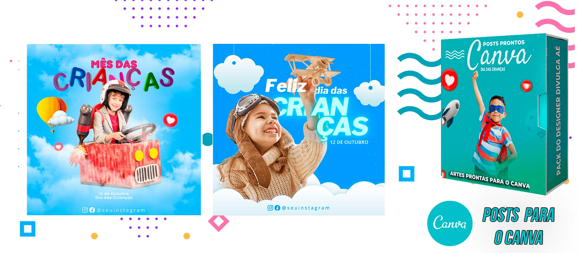Pack de Posts Prontos para o Canva - Dia das Dia das Crianças - Imagem 6
