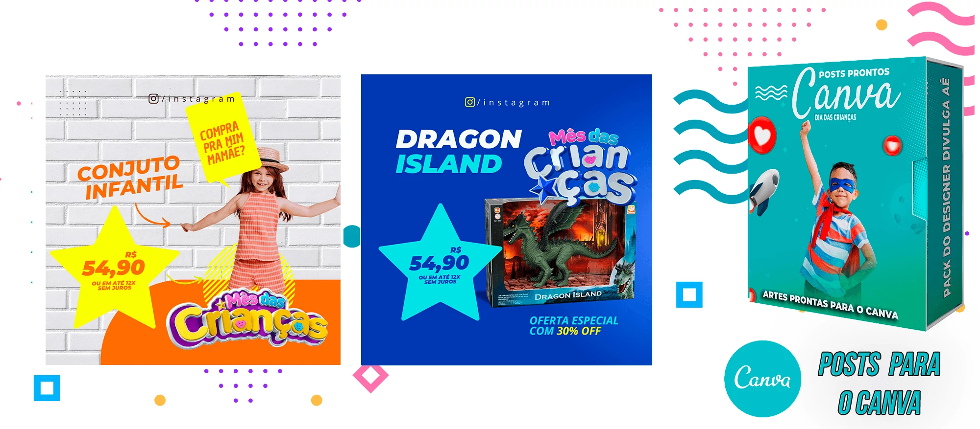 Pack de Posts Prontos para o Canva - Dia das Dia das Crianças - Imagem 3