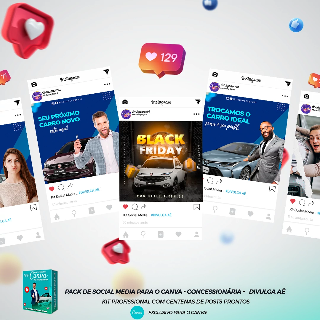 Pack de Posts Prontos para o Canva - Concessionária + Legendas - Venda de Carros e Motos - Imagem 43