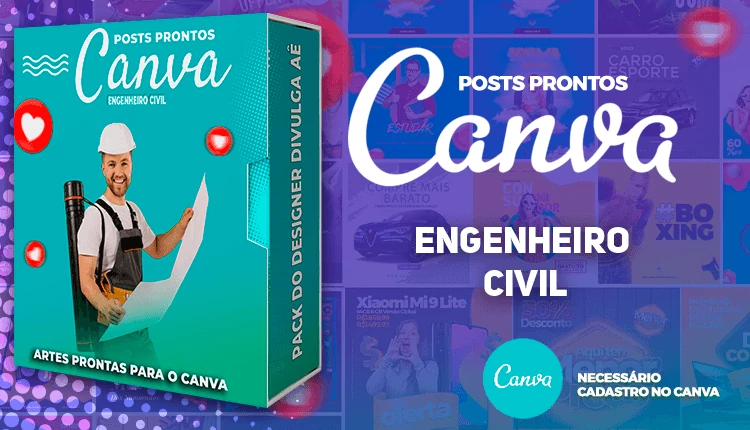 Pack de Posts Editáveis - Construção Civil - Engenheiro Civil - Empreiteira no Canva