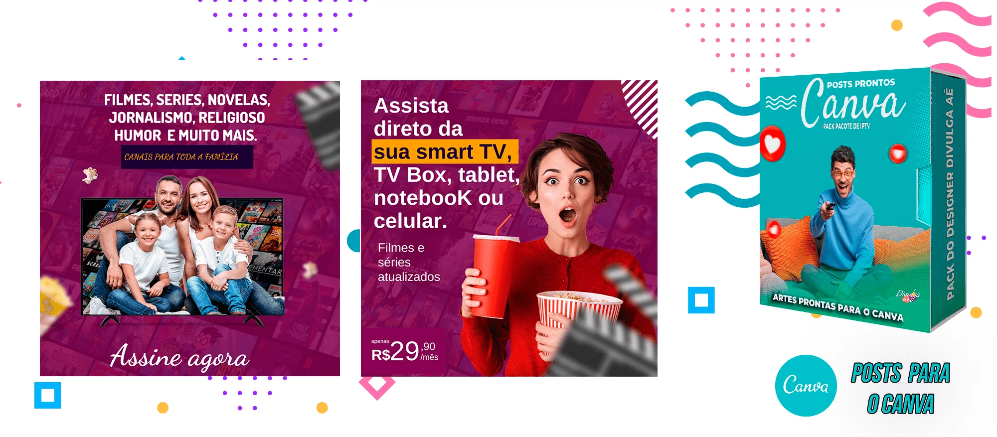Pack de Posts Prontos para o Canva com legendas - Provedor e Iptv - Vendas de Canais de Tv - Imagem 14