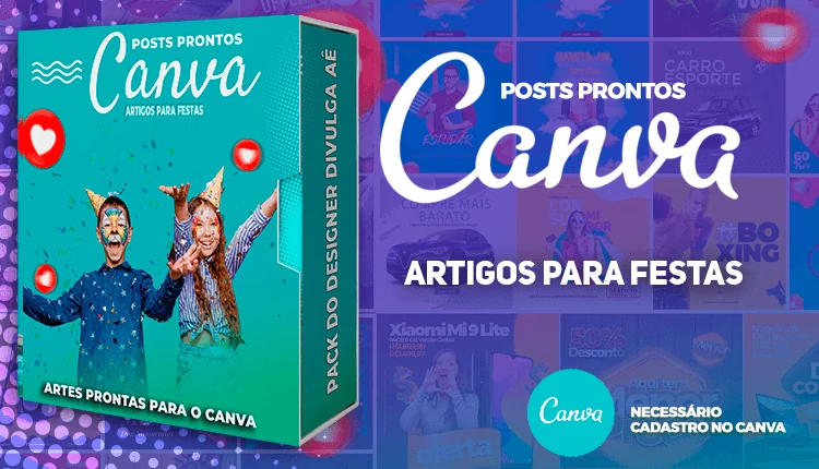 Pack de Posts Prontos com Legendas no Canva - Loja de decoração para Festas