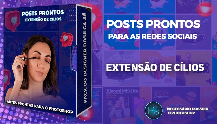 Pack de Posts Prontos com Legendas - Extensão de Cílios e Designer de Sobrancelhas no Photoshop