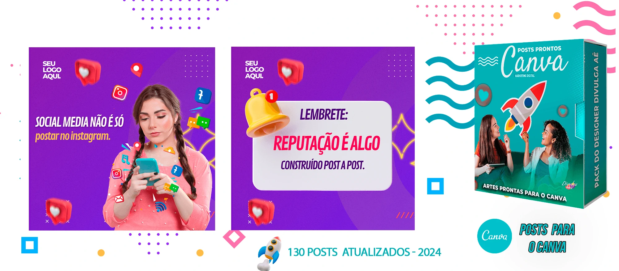 Pack de Posts Prontos para o Canva - Agência de Marketing Digital + Mega Pack Canva - Imagem 9