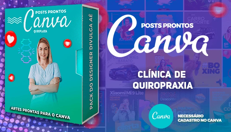Pack de Posts Prontos com legendas para Clínica de Quiropraxia no Canva