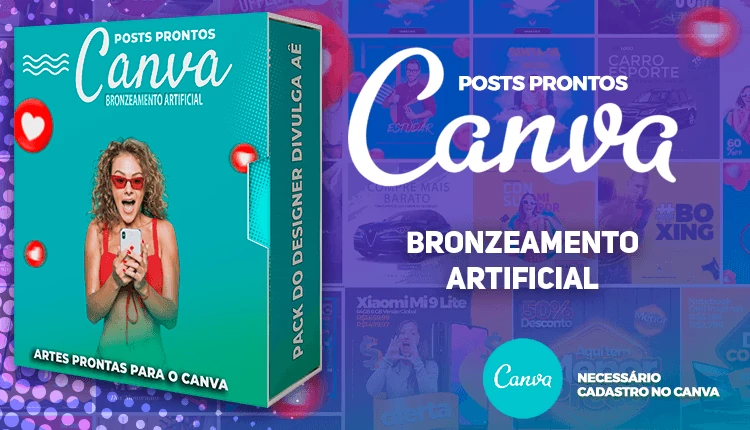 Pack de Posts Prontos com Legendas para Bronzeamento Artificial no Canva