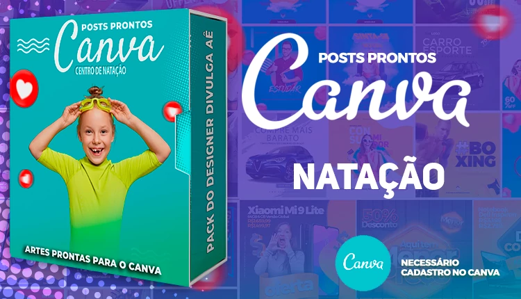 Pack de Posts com Legendas Prontas Escolas de Natação no Canva