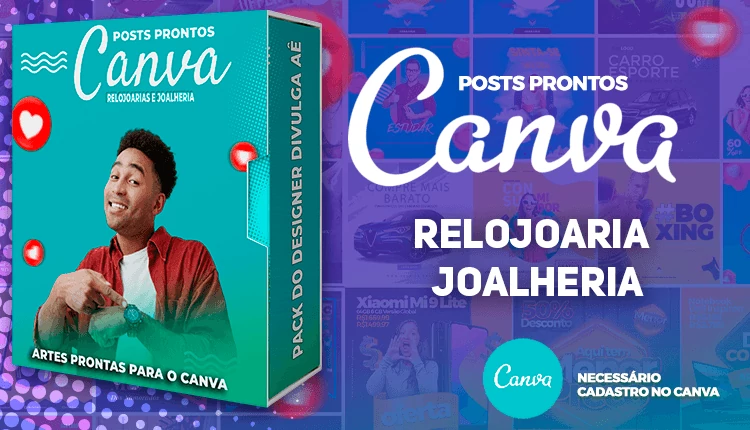 Pack de Posts Prontos para Relojoaria - Joalheria com Legendas no Canva