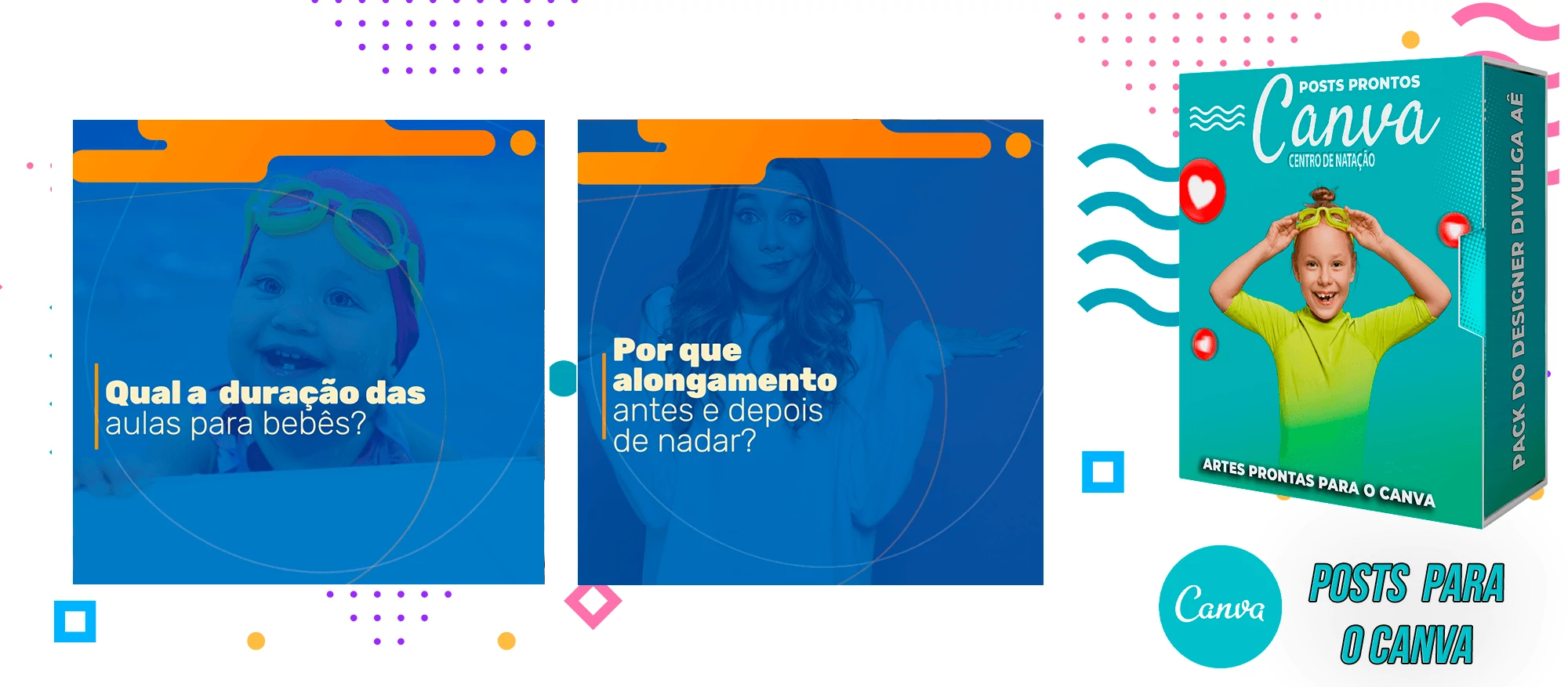 Pack de Posts com Legendas Prontas Escolas de Natação no Canva - Imagem 3