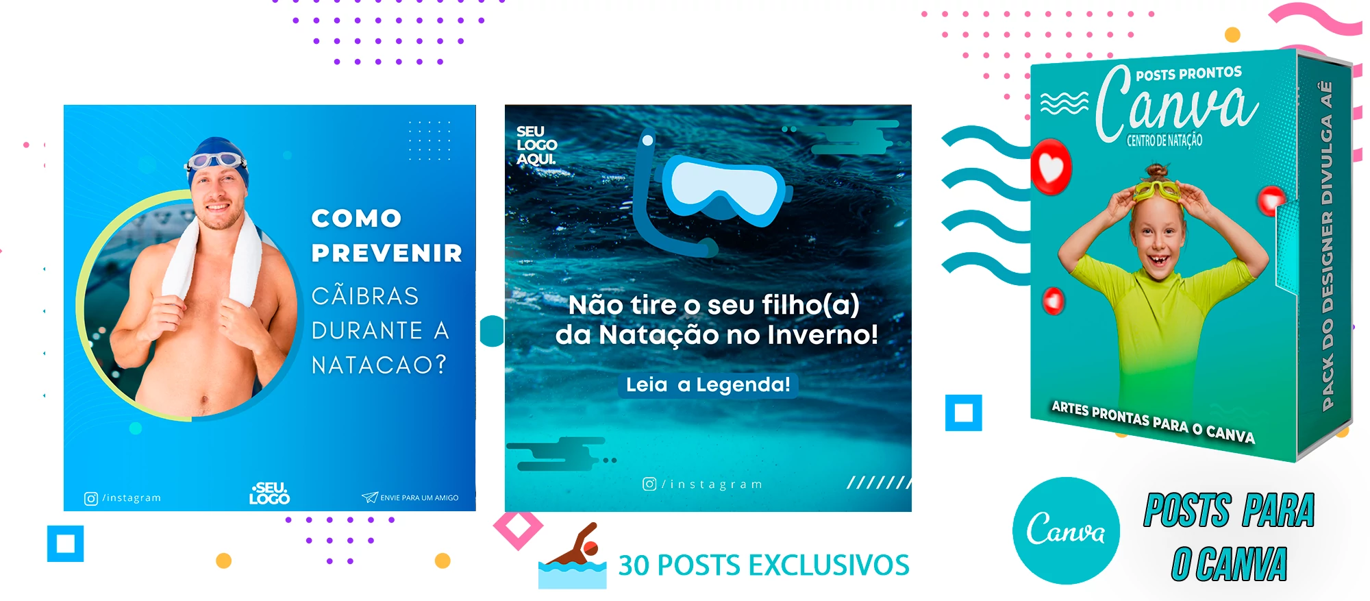 Pack de Posts com Legendas Prontas Escolas de Natação no Canva - Imagem 10