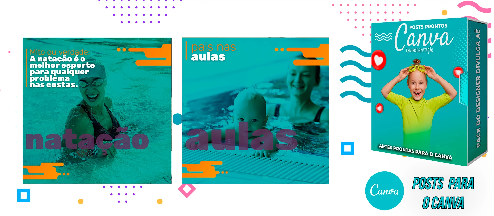 Pack de Posts com Legendas Prontas Escolas de Natação no Canva - Imagem 8