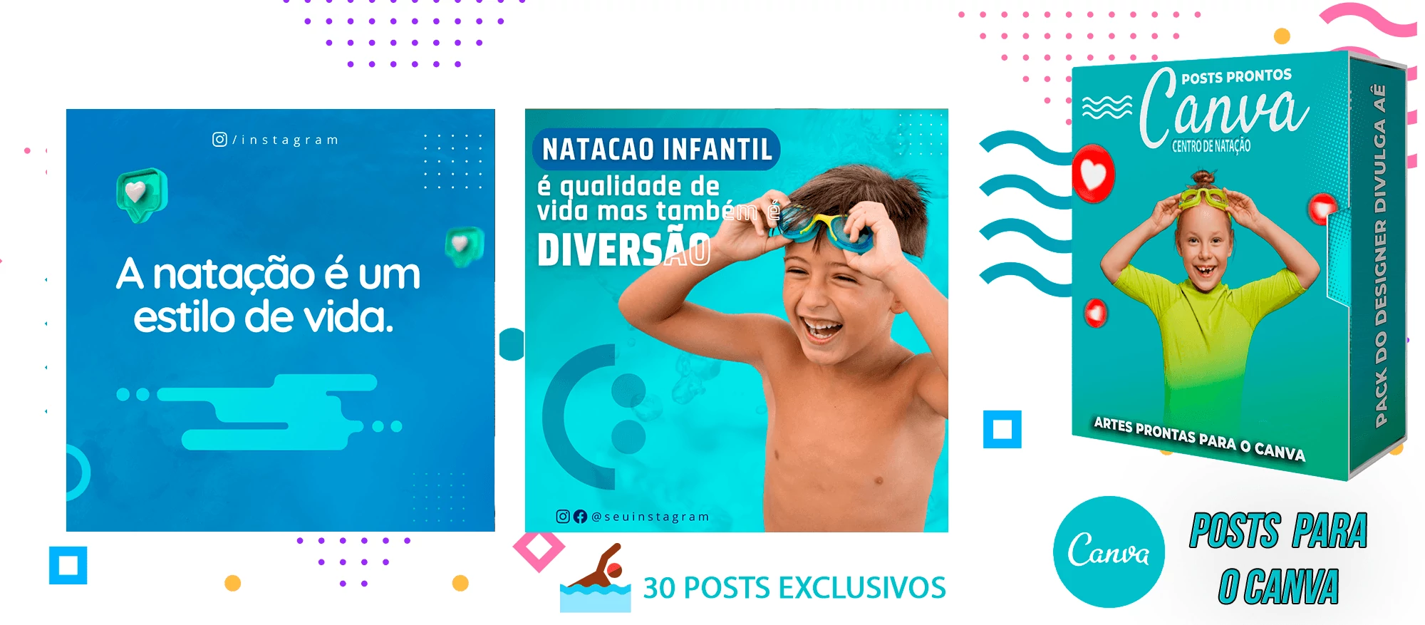 Pack de Posts com Legendas Prontas Escolas de Natação no Canva - Imagem 6