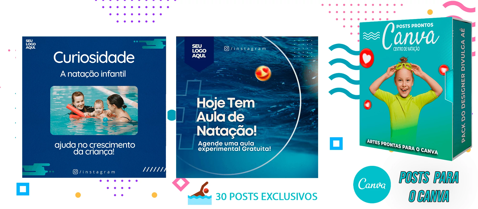 Pack de Posts com Legendas Prontas Escolas de Natação no Canva - Imagem 5