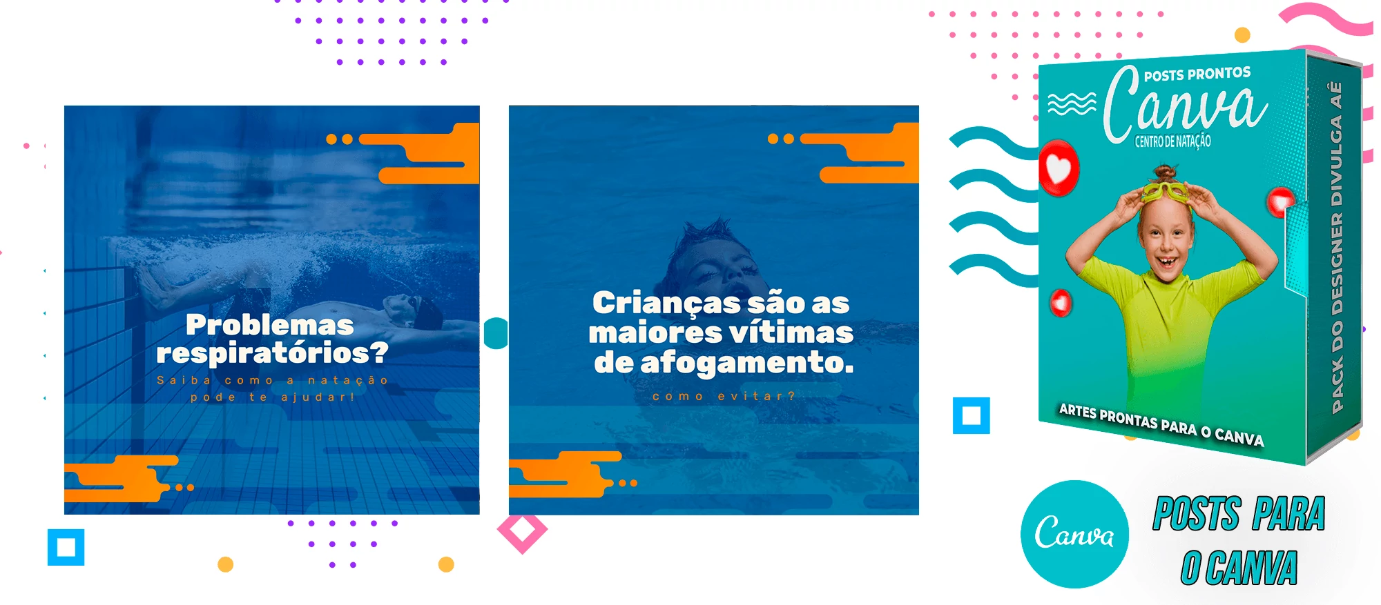 Pack de Posts com Legendas Prontas Escolas de Natação no Canva - Imagem 7